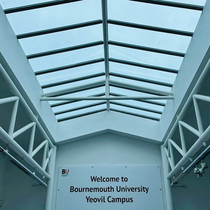 Glass roof with a blue tint installed at Bournemouth University Yeovil Campus